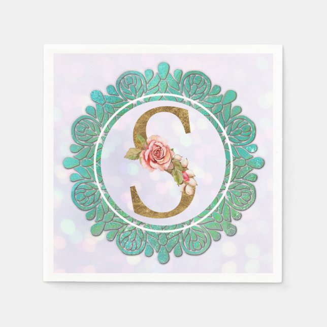 Elegant Gold Monogram Initial Letters with Mandala Napkins (Front)