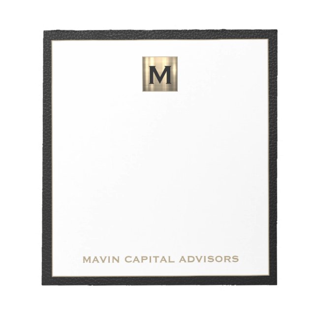 Elegant Gold Monogram Initial Logo Notepad (Front)