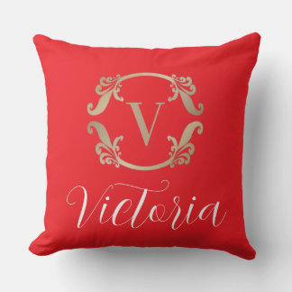 Elegant Gold Monogram Initial Throw Pillow