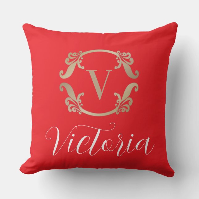 Elegant Gold Monogram Initial  Throw Pillow (Front)