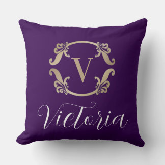 Elegant Gold Monogram Initial Throw Pillow