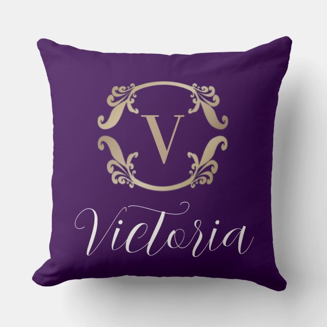 Elegant Gold Monogram Initial  Throw Pillow (Front)