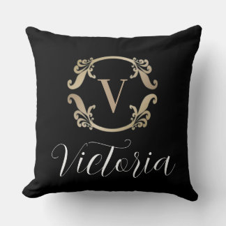 Elegant Gold Monogram Initial Throw Pillow