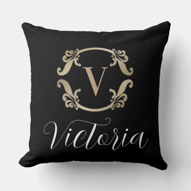 Elegant Gold Monogram Initial  Throw Pillow (Front)