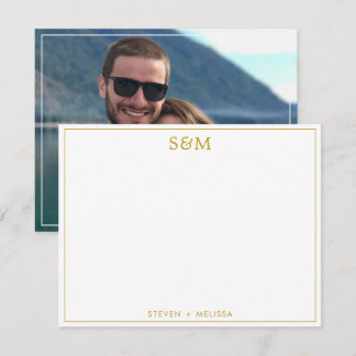 Elegant Gold Monogram Initials Couple Name Photo  Note Card