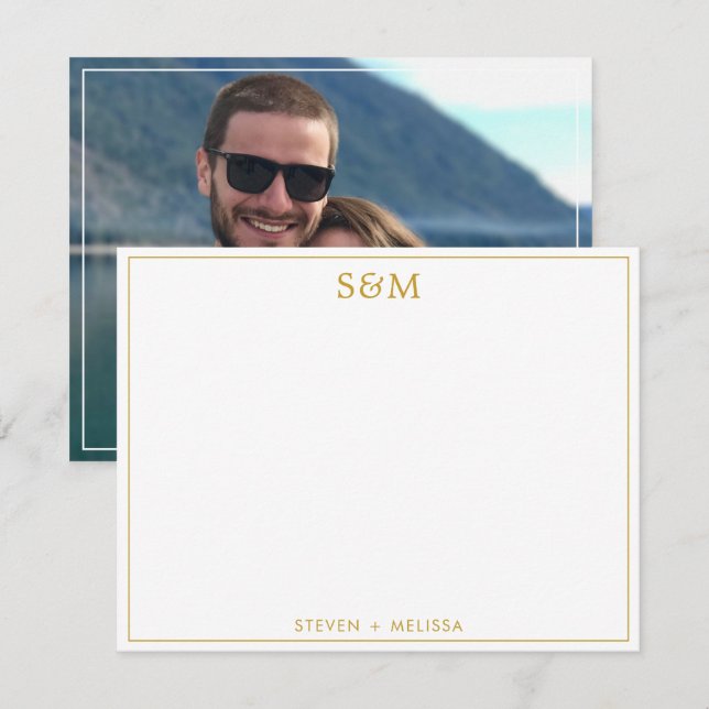 Elegant Gold Monogram Initials Couple Name Photo  Note Card (Front/Back)