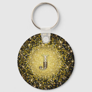 Elegant Gold Monogram J Letter gift keychain