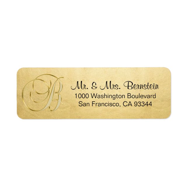 Elegant Gold Monogram Letter B Return Address Label (Front)