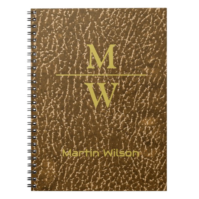 Elegant Gold Monogram Luxe Texture Gold Lettering Notebook (Front)