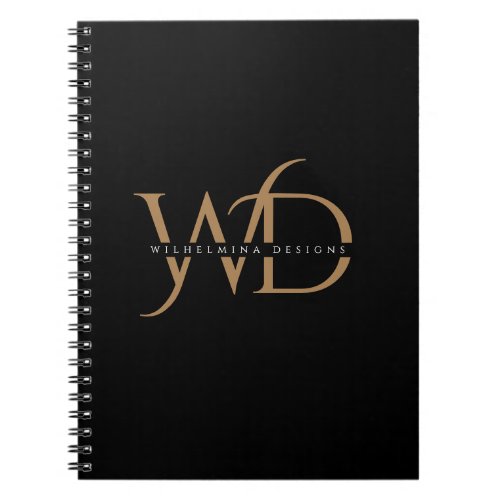 Elegant Gold Monogram Luxurious Typography Black Notebook
