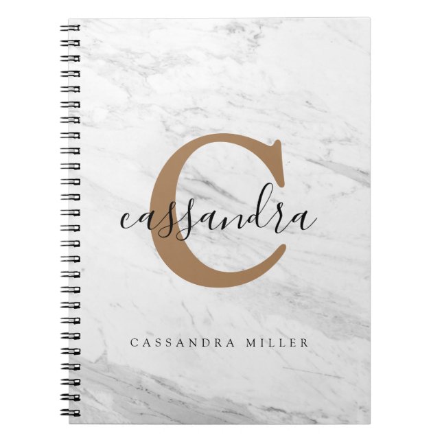 Elegant Gold Monogram Marble Notebook (Front)