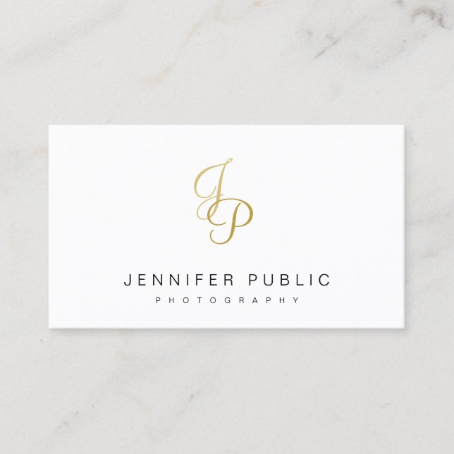 Elegant Gold Monogram Modern Plain Photographer Business Card (Front)