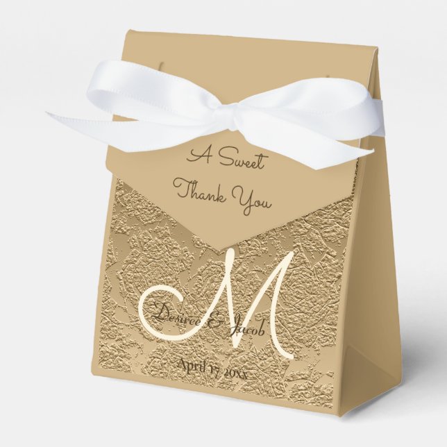 Elegant Gold Monogram Modern Wedding Favor Boxes (Front Side)