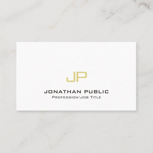 Elegant Gold Monogram Modern White Plain Chic Business Card (Front)