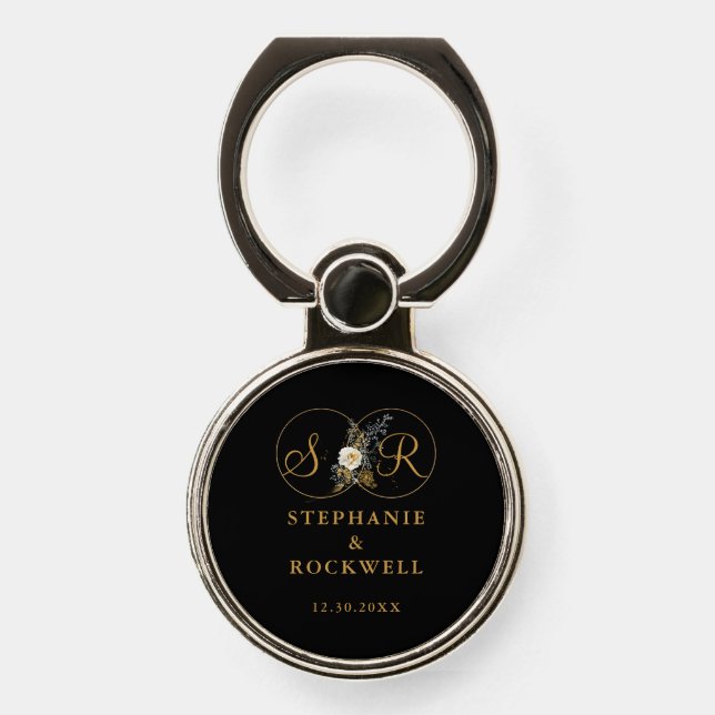 Elegant Gold Monogram Name Initial Wedding Phone Ring Stand (Front)