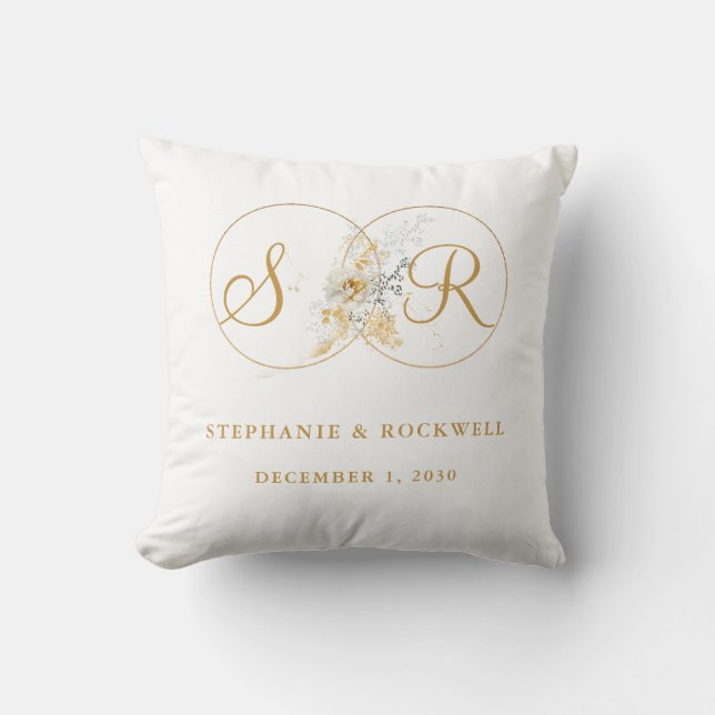 Elegant Gold Monogram Name Initial Wedding  Throw Pillow (Front)