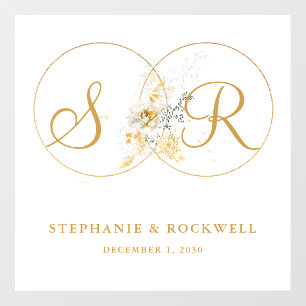 Elegant Gold Monogram Name Initial Wedding Wall Decal