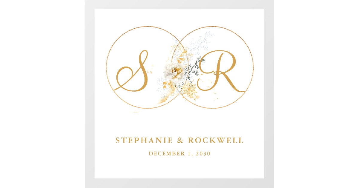 Elegant Gold Monogram Name Initial Wedding Wall Decal | Zazzle