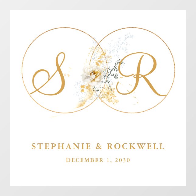 Elegant Gold Monogram Name Initial Wedding  Wall Decal (Front)