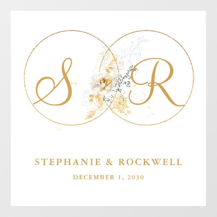 Elegant Gold Monogram Name Initial Wedding Wall Decal | Zazzle
