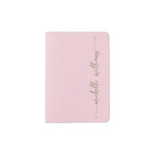 Elegant Gold Monogram Name Signature Blush Pink Passport Holder