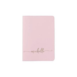 Elegant Gold Monogram Name Signature Blush Pink Passport Holder