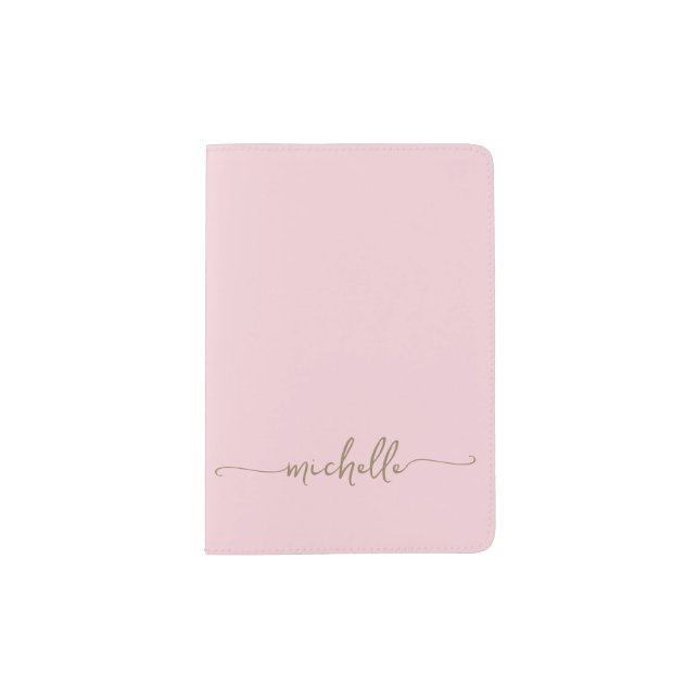 Elegant Gold Monogram Name Signature Blush Pink Passport Holder (Front)
