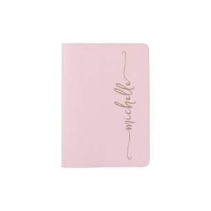 Elegant Gold Monogram Name Signature Blush Pink Passport Holder