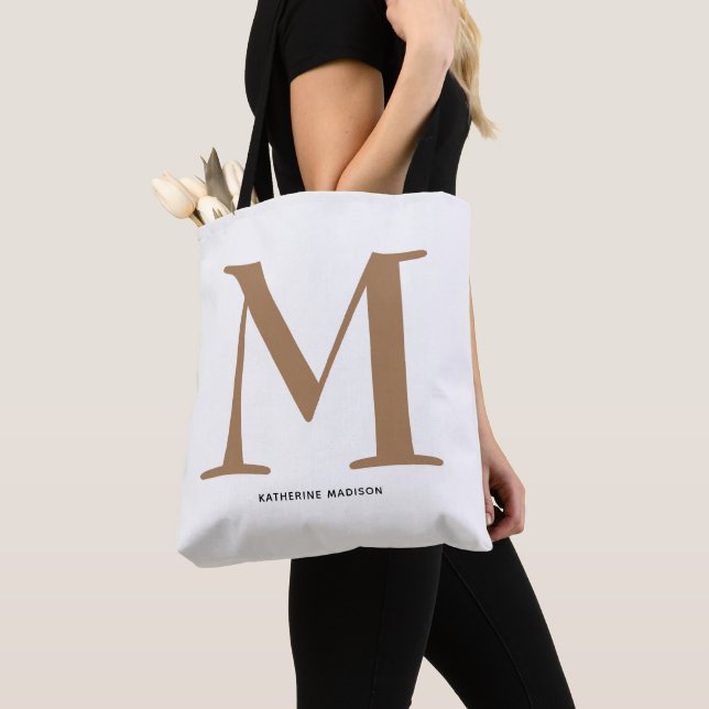 Elegant Gold Monogram Name Tote Bag (Close Up)
