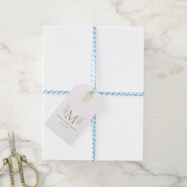 Elegant gold monogram newlywed  gift tags (With Twine)