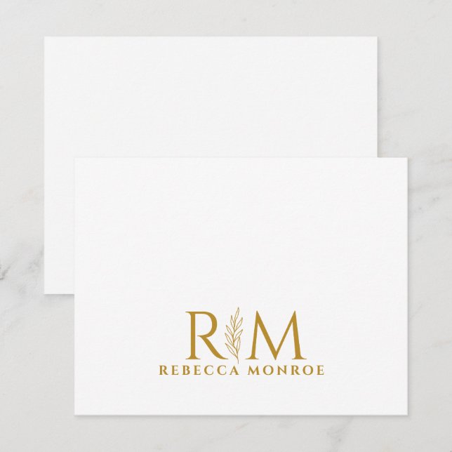 Elegant Gold Monogram Note Card (Front/Back)