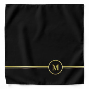 Elegant gold Monogram on black Bandana