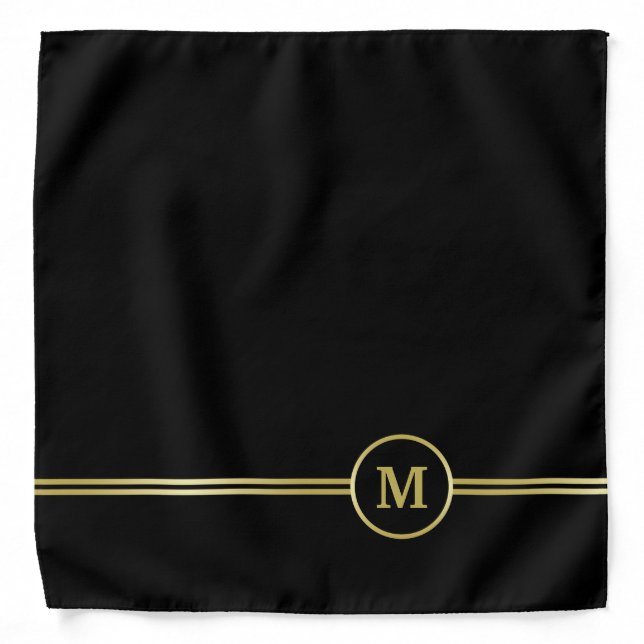 Elegant gold Monogram on black Bandana (Front)