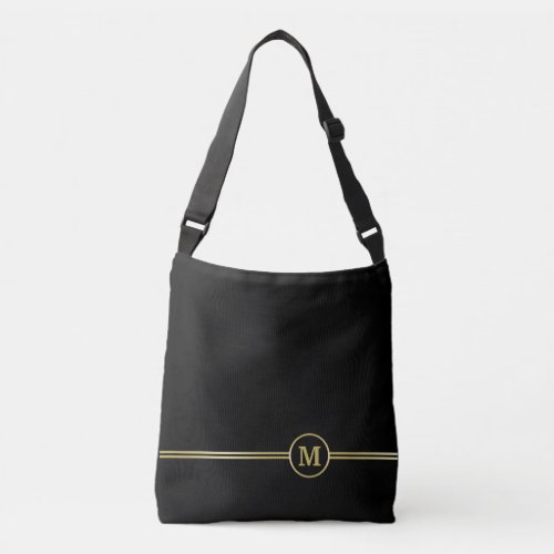 Elegant gold Monogram on black  Crossbody Bag