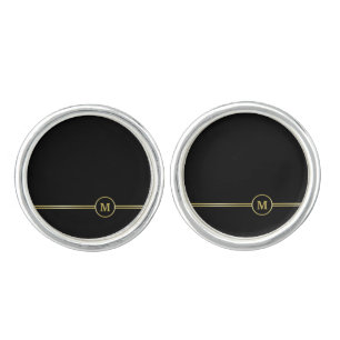 Elegant gold Monogram on black Cufflinks