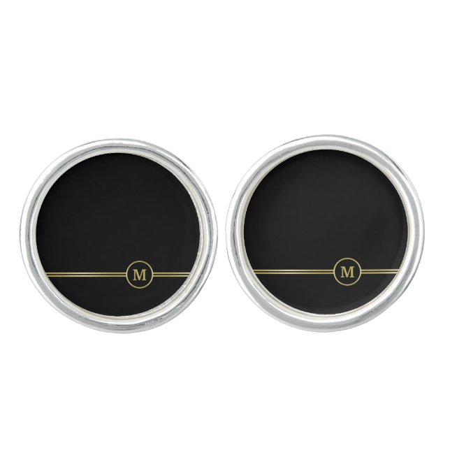 Elegant gold Monogram on black Cufflinks (Front)