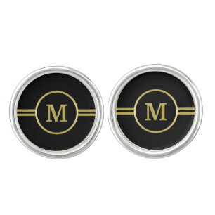 Elegant gold Monogram on black Cufflinks