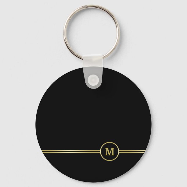 Elegant gold Monogram on black Keychain (Front)