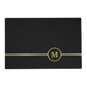 Elegant gold Monogram on black Placemat