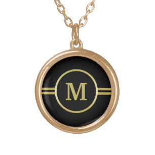 Elegant gold Monogram on black  Plated Necklace