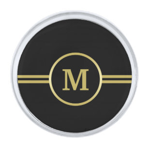Elegant gold Monogram on black  Silver Finish Lapel Pin
