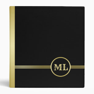Elegant gold Monogram on black with gold 3 Ring Binder
