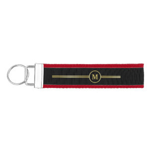 Elegant gold Monogram on black Wrist Keychain