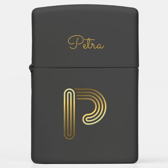 Elegant Gold Monogram P, Zippo Lighter (Front)