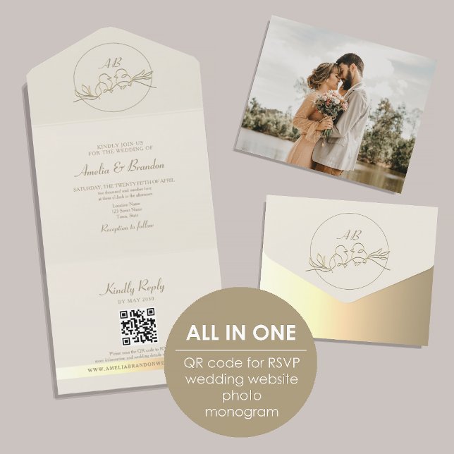 Elegant Gold Monogram Photo Wedding All In One Invitation (Creator Uploaded)