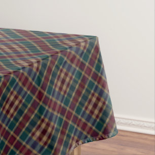 Elegant Gold Monogram Plaid - Cranberry Blue Teal  Tablecloth