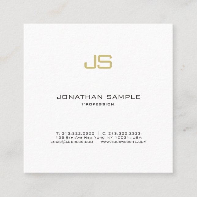 Elegant Gold Monogram Plain Luxury Chic Minimalist Square Business Card (Front)