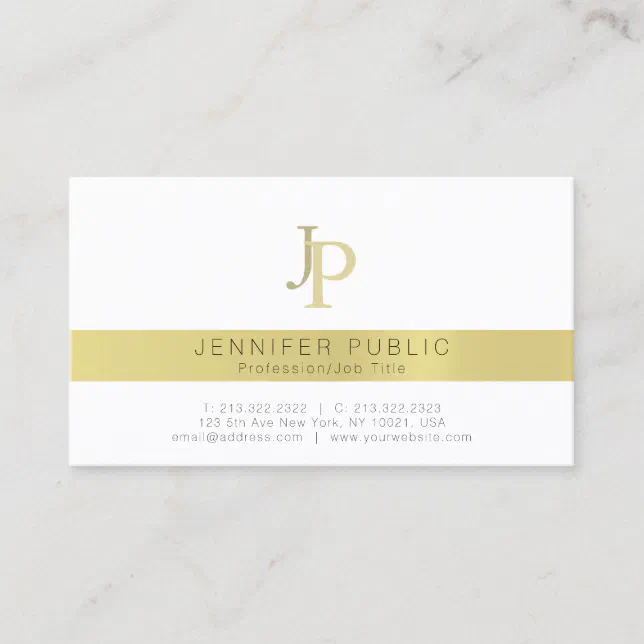 Elegant Gold Monogram Professional Modern White Business Card | Zazzle