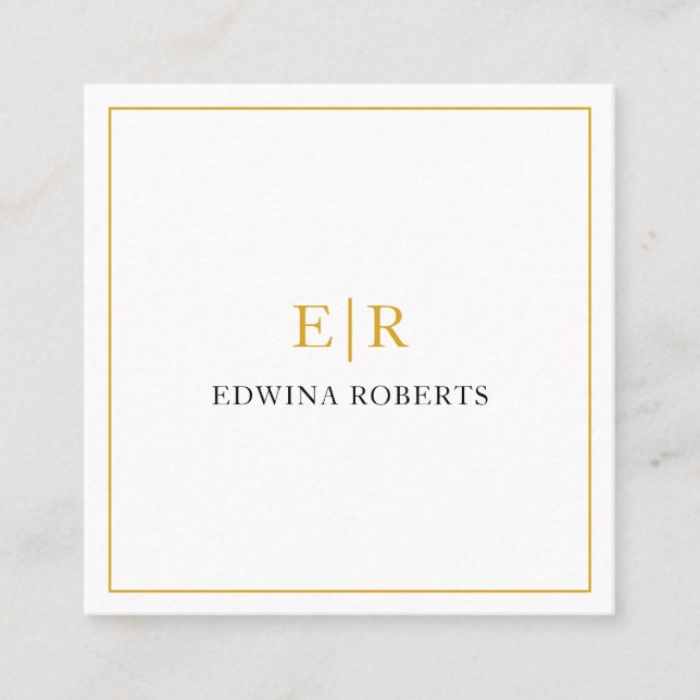 Elegant Gold Monogram Professional Square Business Card (Front)