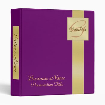 Elegant Gold Monogram Purple Business Binder by TheInspiredEdge at Zazzle